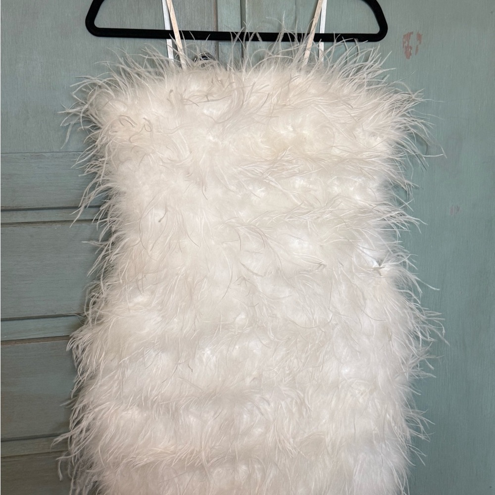 Lamarque Ivory Feathered Dress